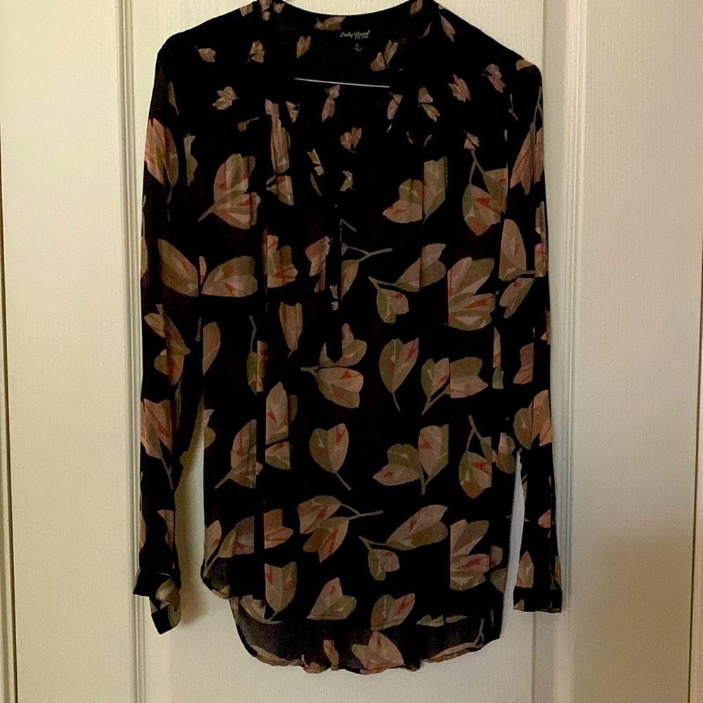 Lucky Brand sheer boho black/floral Blouse Small